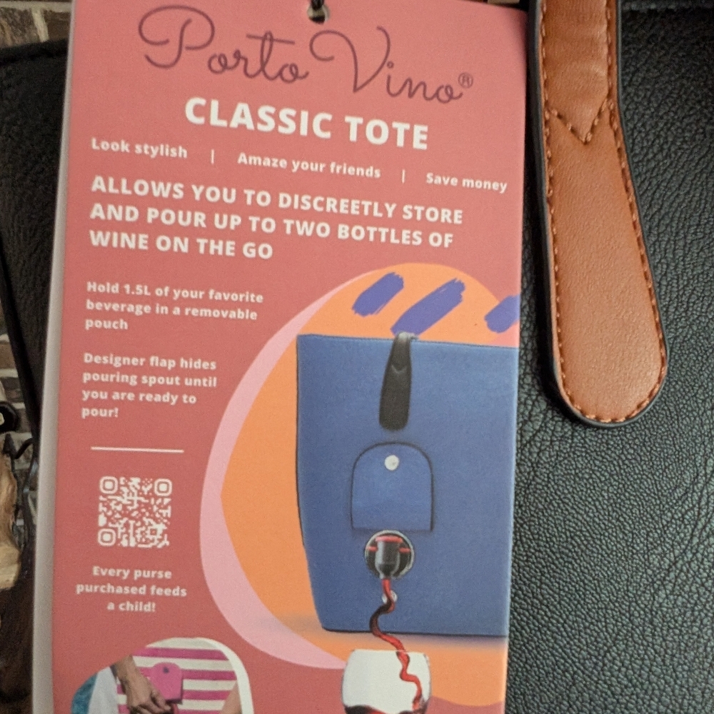 Porto Vino Wine Tote Bag In Classic Black NWT NEW WITH TAG - Picture 2 of 12